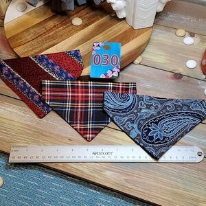 #30 Upcycled Dog Bandanas Sz Small 7" Fancy Stripes, Plaid & Paisley OOAK